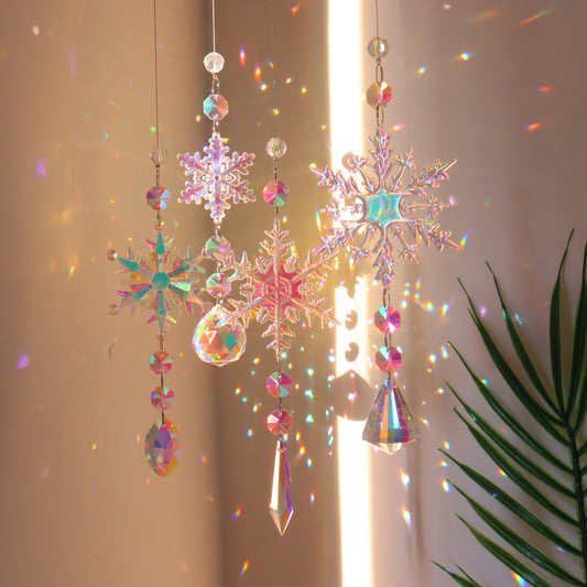 Colorful Snowflake Crystal Sun Catcher – Sparkling Christmas Ice Pendant