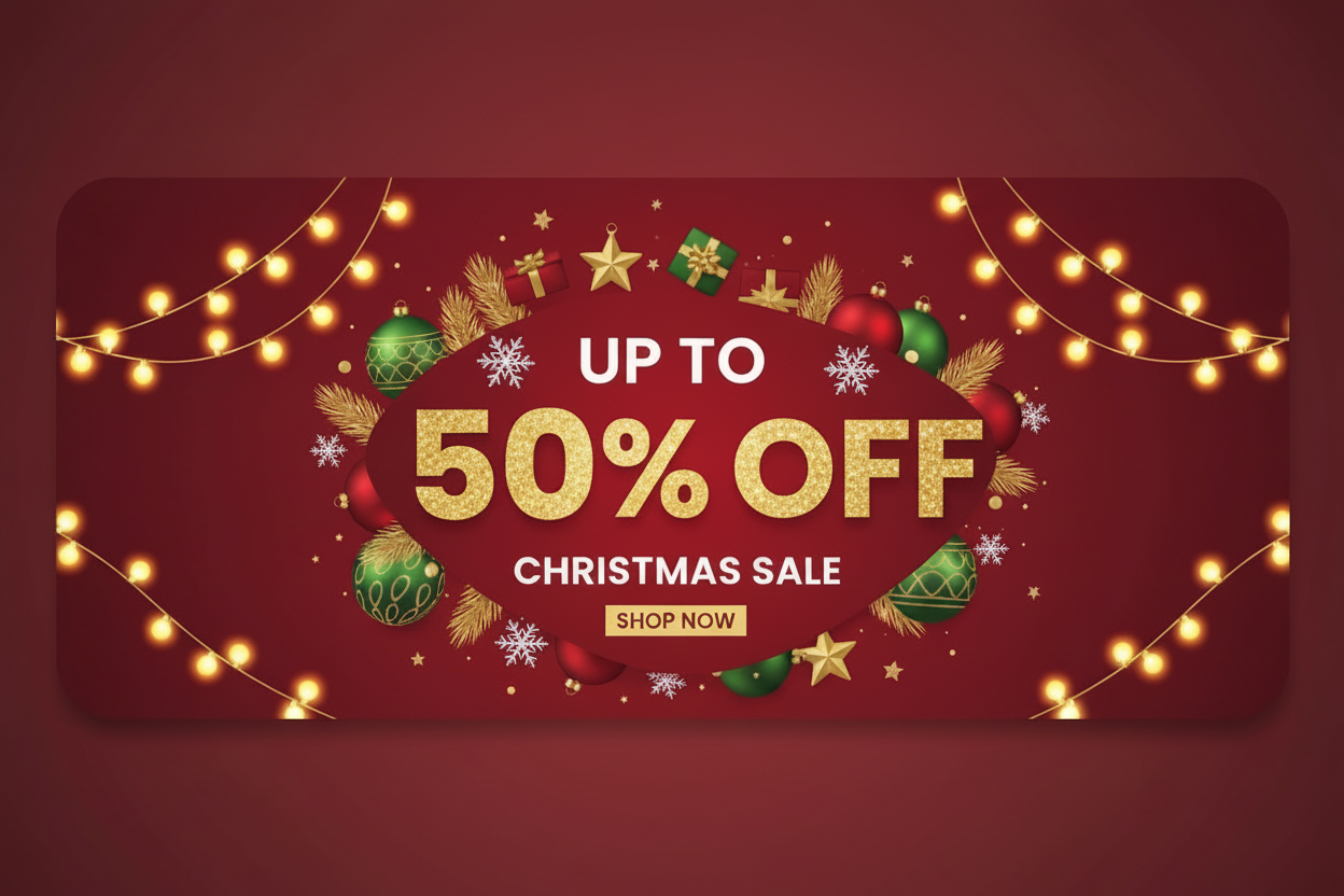 create a christmas sale slider image up to 50%
